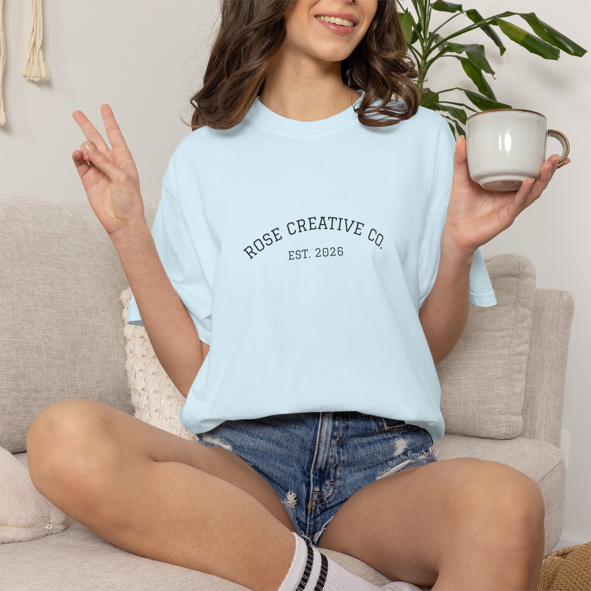 Vintage Rose Creative Co. Graphic T-Shirt — Garment-Dyed Casual Tee