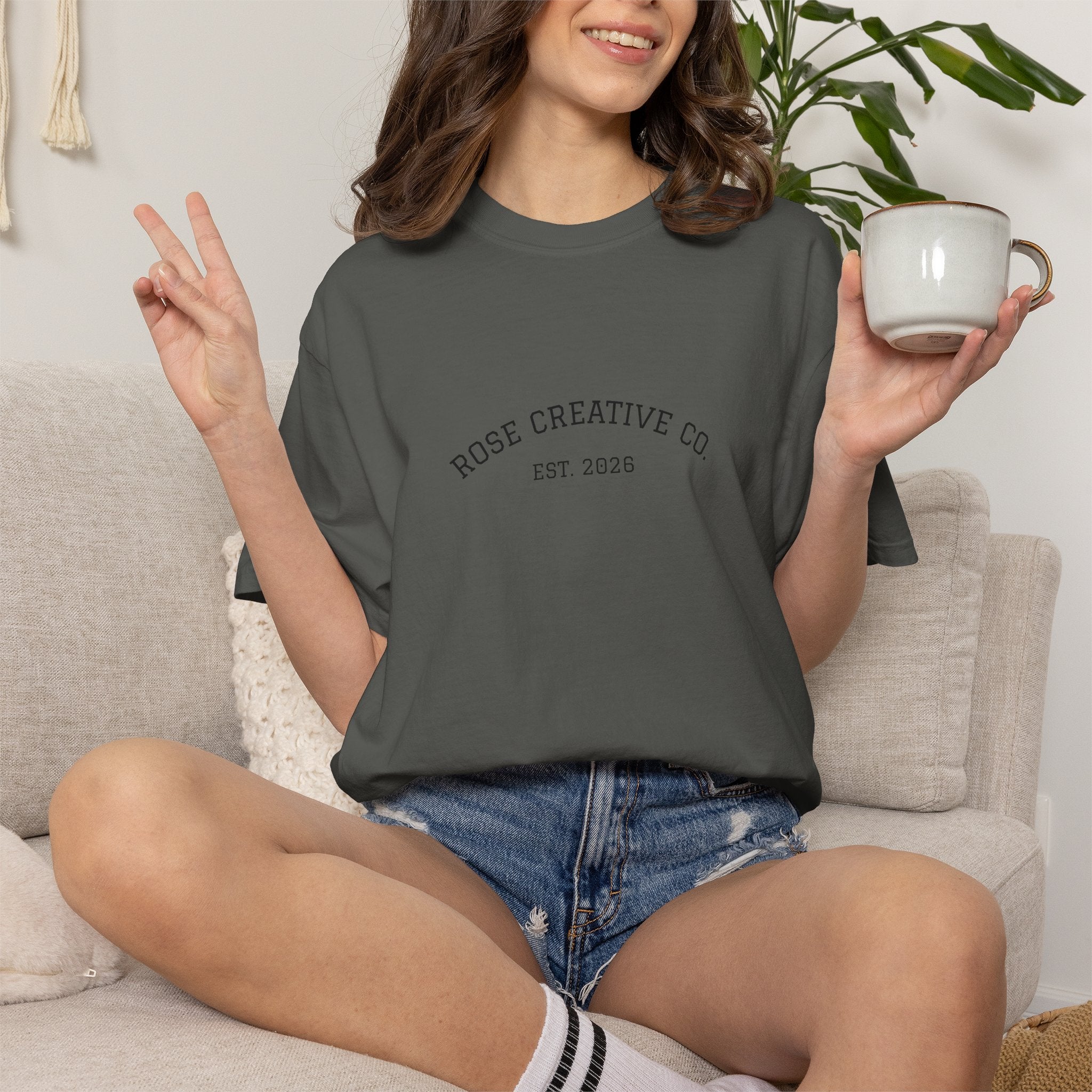 Vintage Rose Creative Co. Graphic T-Shirt — Garment-Dyed Casual Tee