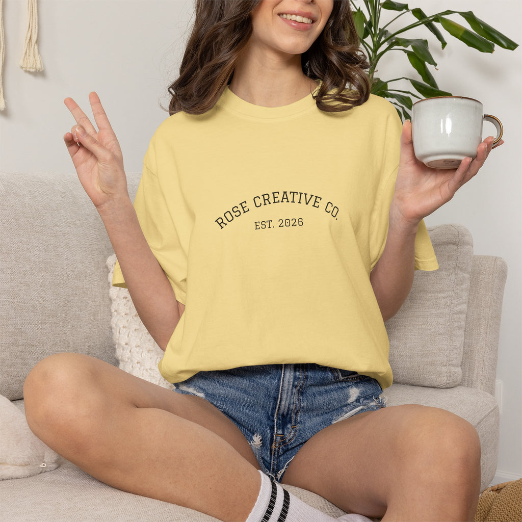 Vintage Rose Creative Co. Graphic T-Shirt — Garment-Dyed Casual Tee